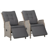 NNEDSZ Set of 2 Recliner Chairs Sun lounge Outdoor Furniture Setting Patio Wicker Sofa Grey