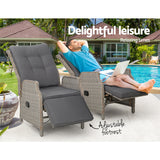 NNEDSZ Set of 2 Recliner Chairs Sun lounge Outdoor Furniture Setting Patio Wicker Sofa Grey