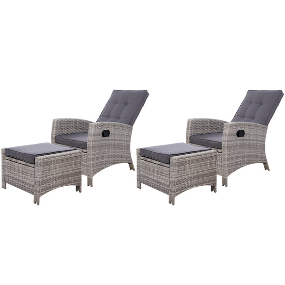 NNEDSZ Set of 2 Sun lounge Recliner Chair Wicker Lounger Sofa Day Bed Outdoor Chairs Patio Furniture Garden Cushion Ottoman Gardeon