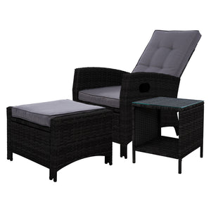 NNEDSZ Outdoor Setting Recliner Chair Table Set Wicker lounge Patio Furniture Black