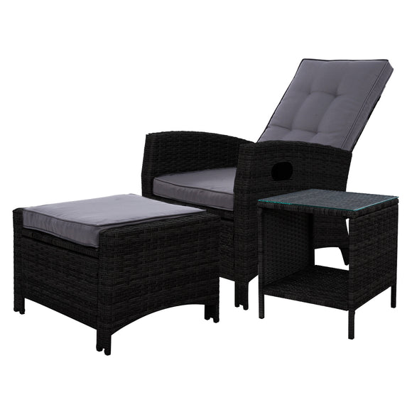 NNEDSZ Outdoor Setting Recliner Chair Table Set Wicker lounge Patio Furniture Black