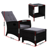 NNEDSZ Outdoor Setting Recliner Chair Table Set Wicker lounge Patio Furniture Black