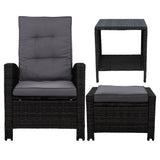 NNEDSZ Outdoor Setting Recliner Chair Table Set Wicker lounge Patio Furniture Black