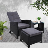 NNEDSZ Outdoor Setting Recliner Chair Table Set Wicker lounge Patio Furniture Black