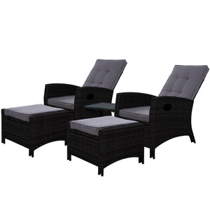 NNEDSZ Furniture Recliner Chairs Table Setting Wicker Lounge 5pc Black