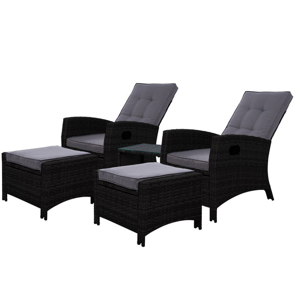 NNEDSZ Furniture Recliner Chairs Table Setting Wicker Lounge 5pc Black
