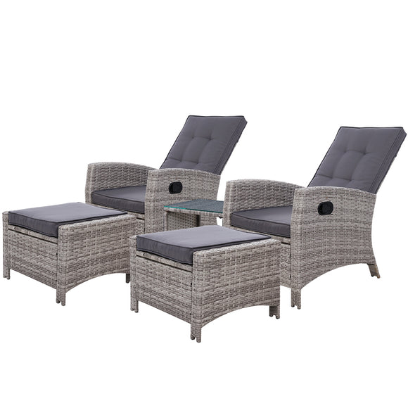 NNEDSZ Furniture Recliner Chairs Table Setting Wicker Lounge 5pc Grey