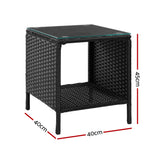 NNEDSZ Side Table Coffee Patio Outdoor Furniture Rattan Desk Indoor Garden Black