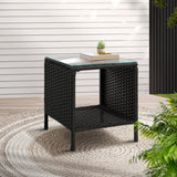 NNEDSZ Side Table Coffee Patio Outdoor Furniture Rattan Desk Indoor Garden Black