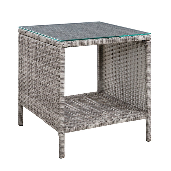 NNEDSZ Side Table Coffee Patio Outdoor Furniture Rattan Desk Indoor Garden Grey