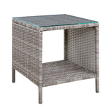 NNEDSZ Side Table Coffee Patio Outdoor Furniture Rattan Desk Indoor Garden Grey