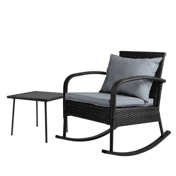NNEDSZ  Wicker Rocking Chairs Table Set Outdoor Setting Recliner Patio Furniture