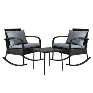 NNEDSZ 3 Piece Outdoor Chair Rocking Set - Black