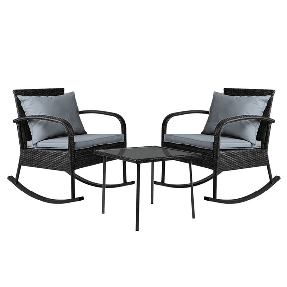 NNEDSZ 3 Piece Outdoor Chair Rocking Set - Black