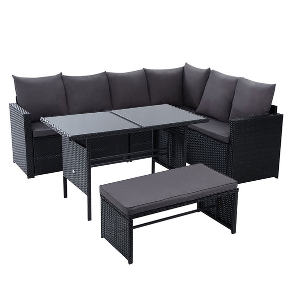 NNEDSZ Outdoor Furniture Dining Setting Sofa Set Lounge Wicker 8 Seater Black