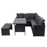 NNEDSZ Outdoor Furniture Dining Setting Sofa Set Wicker 8 Seater Storage Cover Black