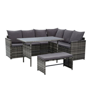 NNEDSZ Outdoor Furniture Dining Setting Sofa Set Lounge Wicker 8 Seater Mixed Grey