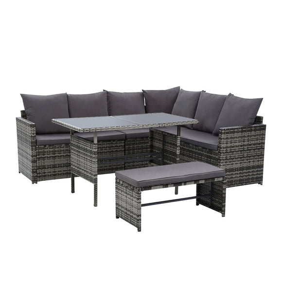 NNEDSZ Outdoor Furniture Dining Setting Sofa Set Lounge Wicker 8 Seater Mixed Grey
