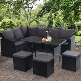 NNEDSZ Outdoor Furniture Dining Setting Sofa Set Wicker 9 Seater Storage Cover Black