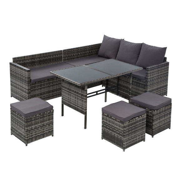 NNEDSZ Outdoor Furniture Dining Setting Sofa Set Lounge Wicker 9 Seater Mixed Grey
