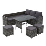 NNEDSZ Outdoor Furniture Dining Setting Sofa Set Lounge Wicker 9 Seater Mixed Grey