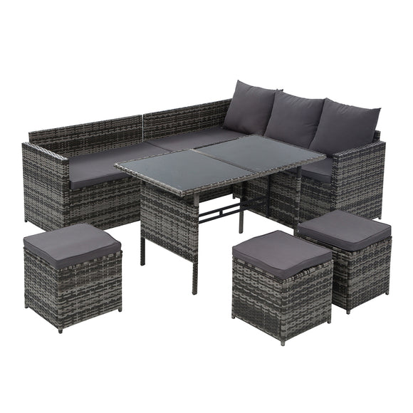 NNEDSZ Outdoor Furniture Dining Setting Sofa Set Wicker 9 Seater Storage Cover Mixed Grey