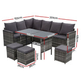 NNEDSZ Outdoor Furniture Dining Setting Sofa Set Wicker 9 Seater Storage Cover Mixed Grey