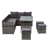 NNEDSZ Outdoor Furniture Dining Setting Sofa Set Wicker 9 Seater Storage Cover Mixed Grey
