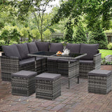 NNEDSZ Outdoor Furniture Dining Setting Sofa Set Wicker 9 Seater Storage Cover Mixed Grey