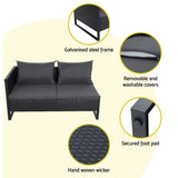 NNEDSZ Outdoor Sofa Furniture Garden Couch Lounge Set Wicker Table Chair Black