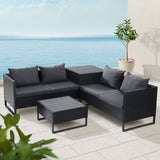 NNEDSZ Outdoor Sofa Furniture Garden Couch Lounge Set Wicker Table Chair Black