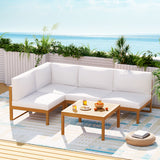 NNEDSZ 5 Pieces Outdoor Sofa Set 4-Seater Acacia Wood Corner Lounge Setting