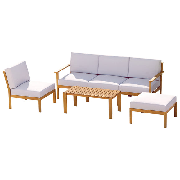 NNEDSZ 6pcs Outdoor Sofa Set 5-Seater Wooden Lounge Setting Garden Table Chairs