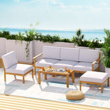 NNEDSZ 6pcs Outdoor Sofa Set 5-Seater Wooden Lounge Setting Garden Table Chairs