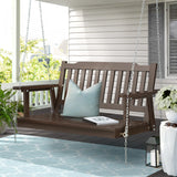 NNEDSZ Porch Swing Chair with Chain Garden Bench Outdoor Furniture Wooden Brown