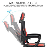 NNEMB Ergonomic Gaming Desk Chair-Height Adjustable Lumbar Support-Mesh Fabric-Faux Leather-Headrest-Black/Red