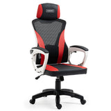 NNEMB Ergonomic Office Desk Chair-Height Adjustable Lumbar Support-Mesh Fabric-Faux Leather-Headrest-White/Black/Red