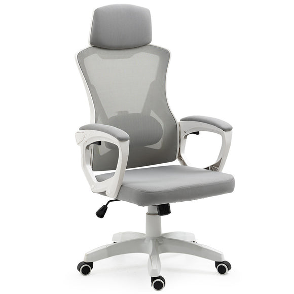 NNEMB Ergonomic Office Desk Chair-Height Adjustable Lumbar Support-Mesh Fabric-Headrest-White/Grey