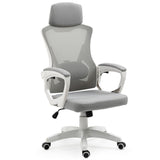 NNEMB Ergonomic Office Desk Chair-Height Adjustable Lumbar Support-Mesh Fabric-Headrest-White/Grey