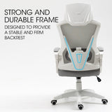 NNEMB Ergonomic Office Desk Chair-Height Adjustable Lumbar Support-Mesh Fabric-Headrest-White/Grey