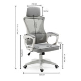 NNEMB Ergonomic Office Desk Chair-Height Adjustable Lumbar Support-Mesh Fabric-Headrest-White/Grey