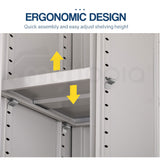 NNEMB 4-Door Steel Stationary Cabinet-Cam Locks-Shelves-Grey