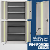NNEMB 4-Door Steel Stationary Cabinet-Cam Locks-Shelves-Grey