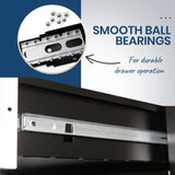 NNEMB 4-Door Lockable Steel Stationary Storage Cabinet-Display Windows-2 Drawers-Grey