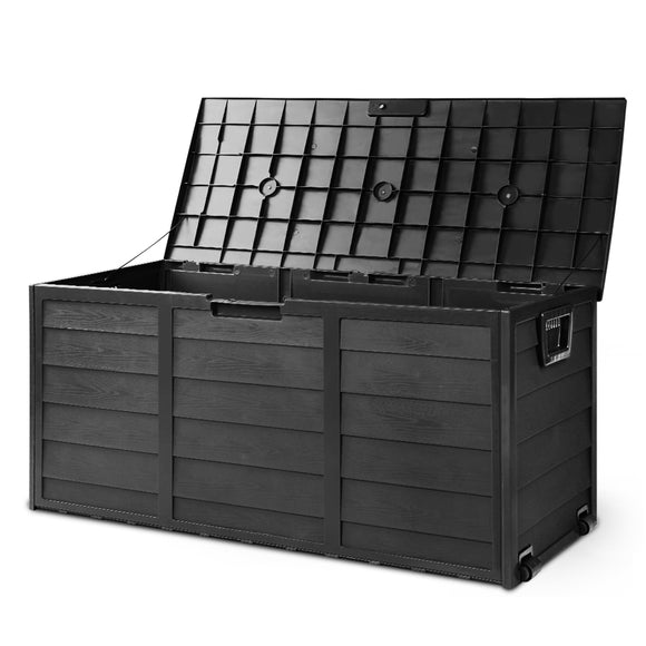 NNEDSZ 290L Outdoor Storage Box Lockable Weatherproof Garden Deck Toy Shed ALL BLACK