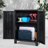 NNEDSZ Outdoor Storage Cabinet Cupboard Lockable Garden Sheds Adjustable Black