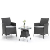 NNEMB 3 Piece Outdoor Furniture Set with Table and Chairs-Grey