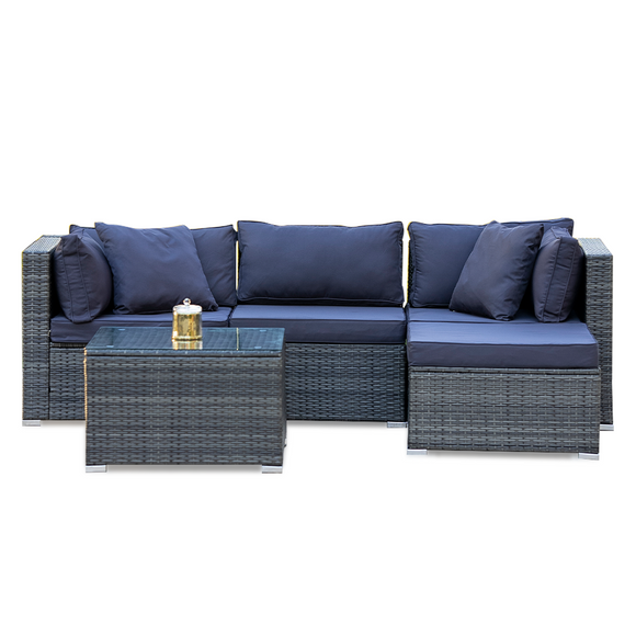 NNEMB 4 Seater Modular Outdoor Lounge Setting with Coffee Table-Ottoman-Grey