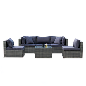 NNEMB 5 Seater Modular Outdoor Lounge Setting with Coffee Table-Grey