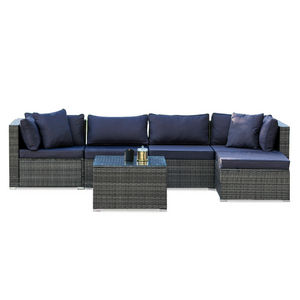 NNEMB 5 Seater Modular Outdoor Lounge Setting with Coffee Table-Ottoman-Grey